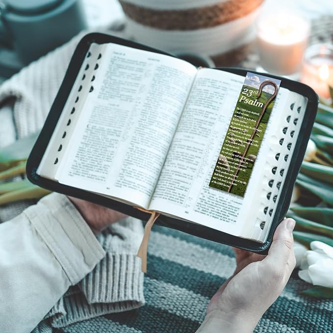 MotiMind 60 Pcs Shepherd's Staff Religious Bookmarks 23rd Psalm 6.5 x 2 Inches Inspirational Religious Bookmarks for Teens Men Women Bible Bookmark with Scriptures Church Exchange Christian Faith Gift