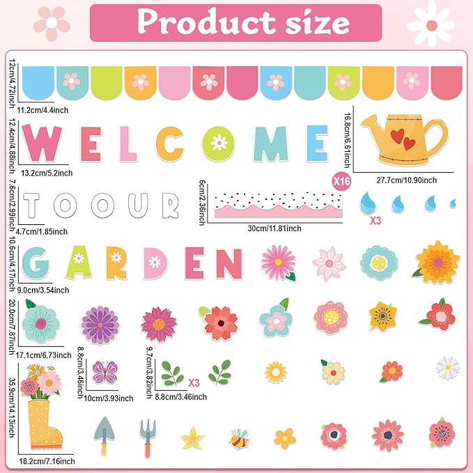 Spring Theme Bulletin Board Flower Welcome to Our Garden Positive Bulletin Board Set Wildflower Classroom Decorations Colorful Floral Cutouts for Nursery Chalkboard Window Wall Door Home Office Decor