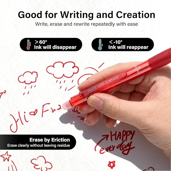 EUSOAR Erasable Gel Pens, 12-Pack Retractable School Red Erasable Pens (0.5mm), Dry Erase Pen Take Notes Smooth Writing for Crossword Puzzles Planner Scheduling Appointments Sketching