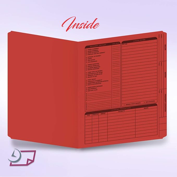 NextDayLabels - Real Estate Listing Folder - Right Panel List, Pre-Printed on Durable Card Stock with Closing Checklist and Color-Coded Dots for Organizing (Red, Letter Size | Pack of 25)