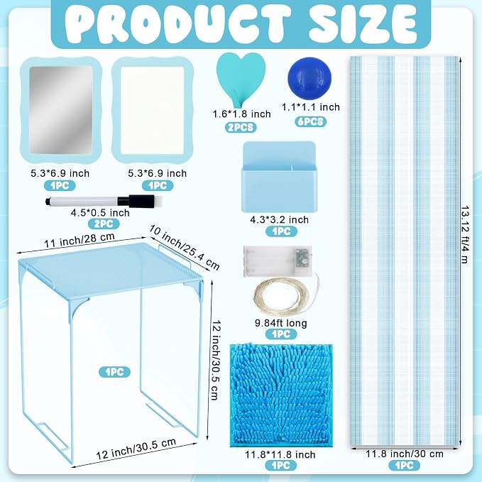 16 Pcs Locker Accessories Kit Blue Locker Organizer Decorations Include Striped Wallpaper String Light Magnetic Whiteboard Mirror Storage Cup Marker Rug Organizing Shelf for Back to School Supply