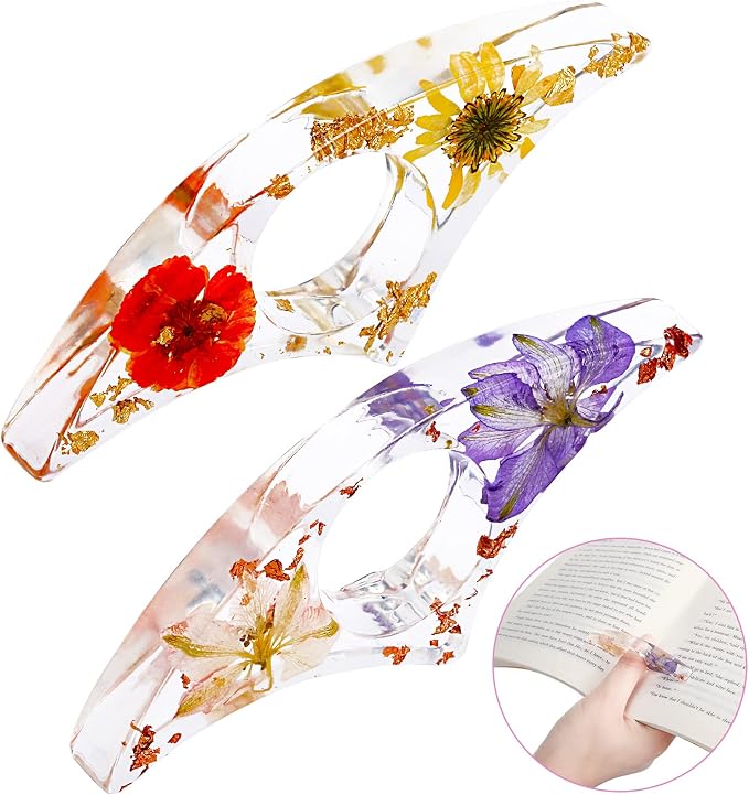 2 Pcs Dried Flower Resin Book Page Holder Transparent Thumb Ring Pages Holders Handmade Personalized Bookmark Reading Accessories for Teachers Book Lovers Literary Birhday Gift
