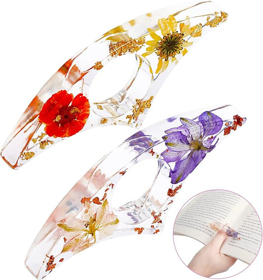 2 Pcs Dried Flower Resin Book Page Holder Transparent Thumb Ring Pages Holders Handmade Personalized Bookmark Reading Accessories for Teachers Book Lovers Literary Birhday Gift