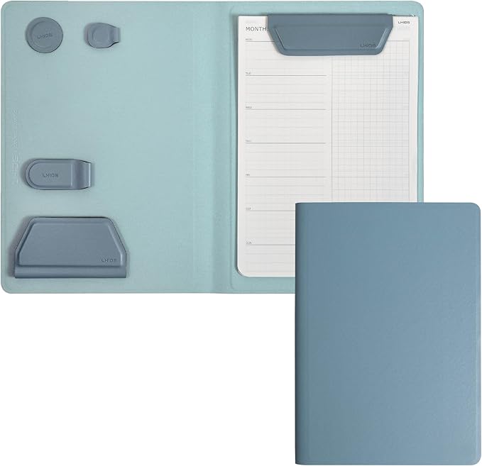 LHiDS Creative Magnetic Business Portfolio Lite Resume Padfolio Organizer with Clipboard, Paper Clip, Writing Pad, Pen/Card Holder, Magnetic Closure for Work, School and More (Sky Blue, A5)