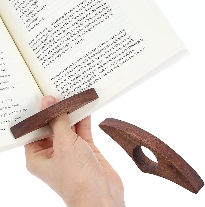 2PCS Book Holder Thumb Wooden Page Holder, Walnut Page Holders One Handed Books Smooth Bookmark Gifts Book Accessories for Reading Lovers