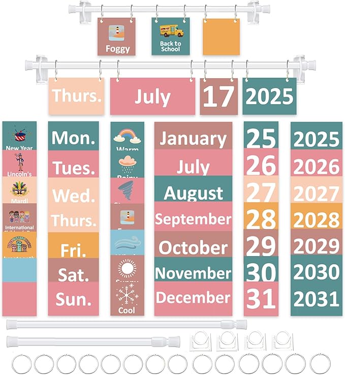 96 Cards Classroom Bulletin Board Decorations Set for Teachers,Flip Calendar with Holder for Classroom,Adjustable Calendar,Preschool Elementary Home Decor Supplies（Pink and Green）