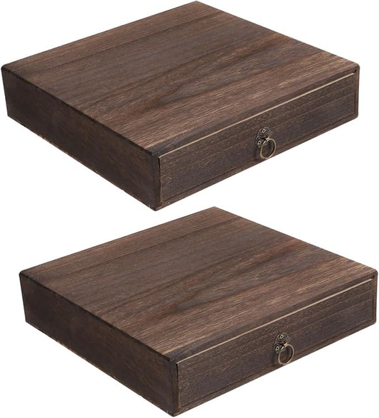 SHINEOFI 2pcs Rustic Wooden Desktop Storage Drawers, Single-layer Tabletop Organizer Box for Desk Supplies, Jewelry, and Small Items, Home Office Desk Storage Solution