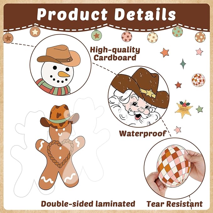 Christmas Western Cowboy Bulletin Board Decoration Set Christmas Theme Cutouts Wild West Classroom Decoration Cowboy Howdy Holidays Classroom Decoration for School Chalkboard Xmas Party Decor