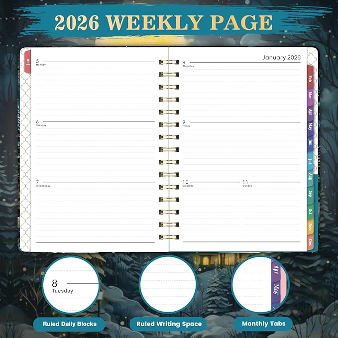 2026 Planner - Jan 2026 - Dec 2026, 6.3" x 8.4", Weekly Monthly Planner 2026 with Colorful Tabs, Twin-Wire Binding, Premium Paper