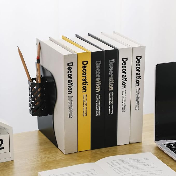 Adjustable Book Ends for Heavy Books, Metal Expandable Bookends for Shelves, Book Organizer Stopper Holder for Desk, Kids Room, Classroom, Office, Library (Black)