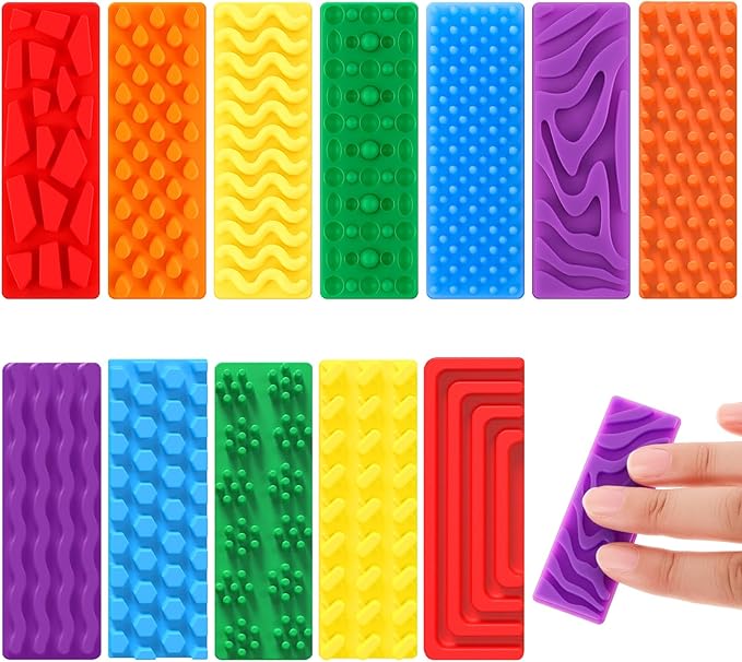 Ireer 12 Pcs Textured Sensory Stickers Silicone Calm Stickers Thick Sensory Strips Different Textures Mental Health Desk Fidget Decals for Anxiety Relief, Autism, ADHD Desk Gift