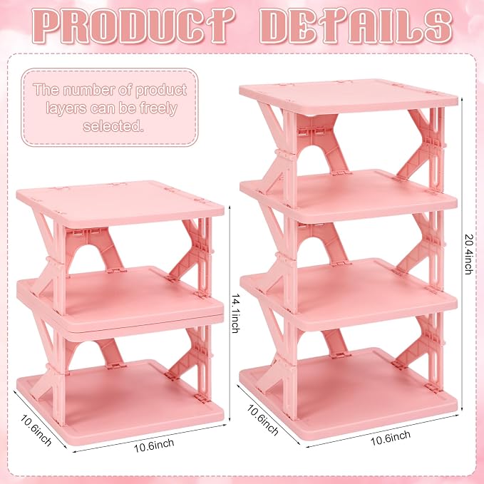 Lineshading 4 Tier Foldable Locker Organizer Shelf Foldable Storage Shelves Locker for School, Office, Gym Lockers, Dorm Room, Multi-Layer Shoe Gear Tower, Heavy-Duty No-Tool Portable Shelf(Pink)