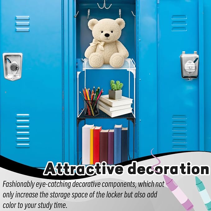 2 Pcs Locker Organizer Shelf Black and White Stackable Extra Locker Shelf Storage Cabinet Accessories for Back to School Office Home Gym Supplies