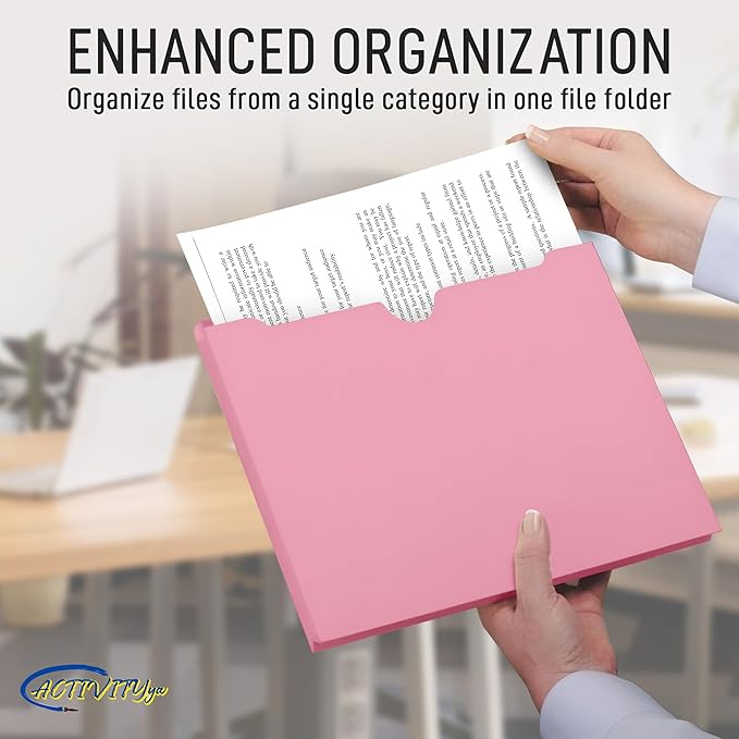 Pink File Jackets, 1 Inch Expansion, Letter Size, Reinforced Straight-Cut Tab, 6 Pack