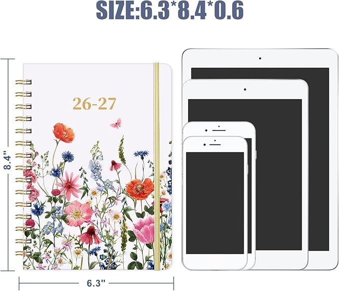 Planner 2026-2027 - Jul. 2026 - Jun. 2027, Academic Planner 2026-2027, 26-27 Planners Weekly and Monthly with Colorful Tabs, 6.3" x 8.4", Hardcover with Back Pocket + Thick Paper + Twin-Wire Binding - Flowers