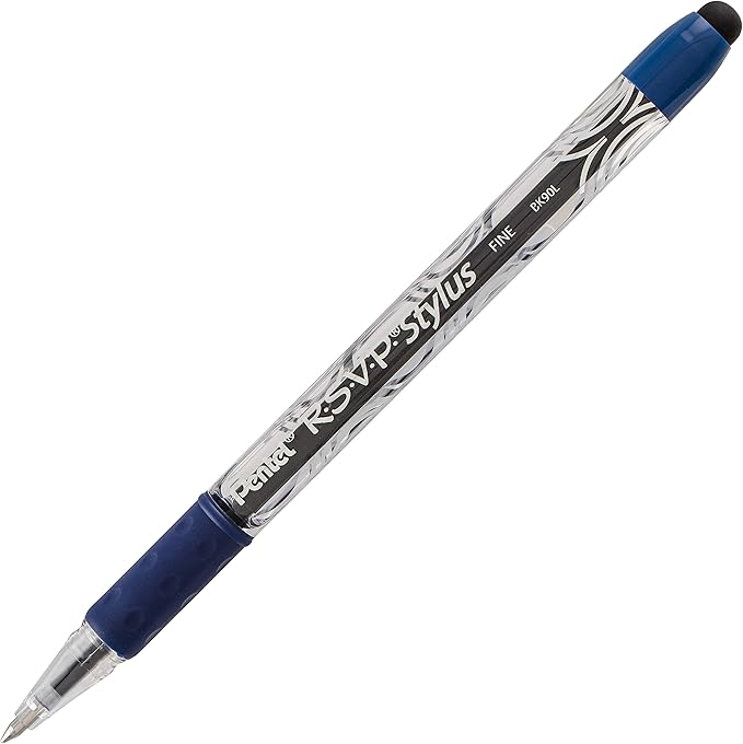Pentel RSVP STYLUS Ballpoint Pen, Fine Line, Blue Ink (BK90L-C)