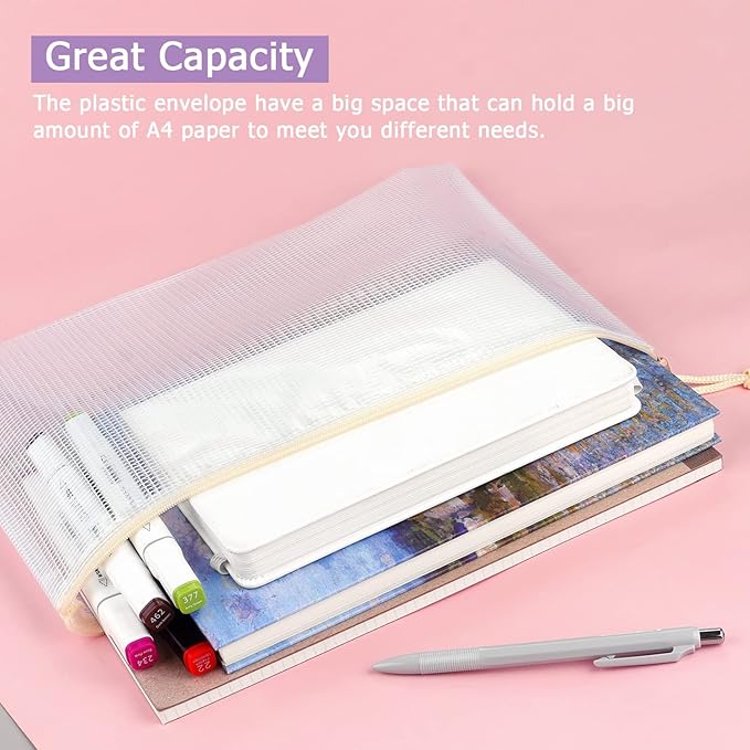 Tamaki 6 Pack Mesh Zipper Pouch Bags Waterproof Zipper Bags Durable Pouches for Organization Bag Board Game Storage, Document Bag Letter/A4