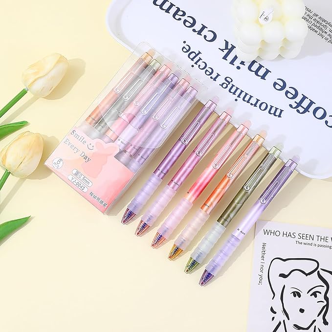 6pcs Erasable Pens 0.5mm Blue Gel Ink Pens Retractable Mistake-Free Smooth Writing Pens with Erasers for Women Men Office Supplies (dark color 6pcs, Blue)