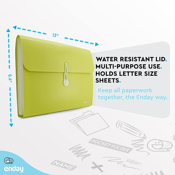 Accordion File Organizer 13 Pocket Expanding File Folder with Labels, Accordion File Organizer Letter Size Letter A4 Paper for Receipts, Bills and Documents 13" x 9.5” –By Enday