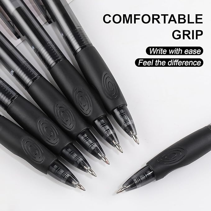 RIANCY 12 Pack Clicker Erasable Gel Pens, Fine Point (0.5mm), Black Ink with Eraser, Make Mistakes Disappear, Soft Grip for Students, Writing, Note Taking, School & Office Supplies