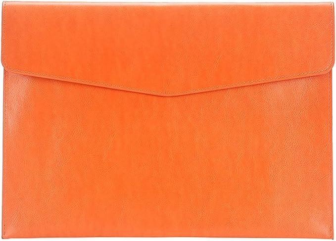 PU Leather A4 File Folder Document Holder Envelope Folder Case with Snap Closure for Receipt Contract Orange