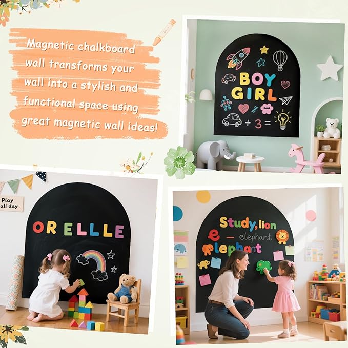 Magnetic Wall Decal 40x32 Inches Black Magnetic Wall Decal Arch Chalkboard with Multiple Accessories for Home Playroom