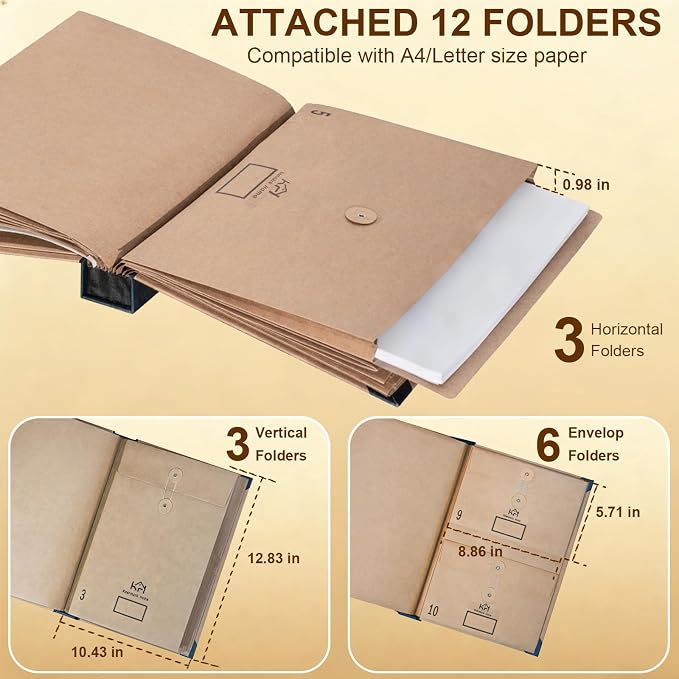 Expandable Important Document Organizer for Family Records, Large Capacity Accordion File Folder with Tabs and Pockets for Passport, Birth Certificate and Legal Documents