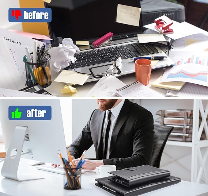 Clipboard Folder Portfolio,DIN A4 PU Leather Padfolio Clip Board,Magnetic Closure Business Clipboard with Cover Professional with 2 Pen,A4 Paper for Interview Resume Office Conference,Black