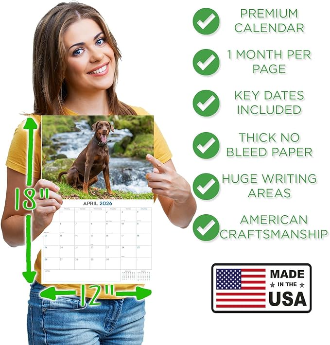 2025 2026 Doberman Calendar - Dog Breed Monthly Wall Calendar - 12" x 18" Open - Thick No-Bleed Paper - Giftable - Academic Teacher's Planner Calendar Organizing & Planning - Made in USA
