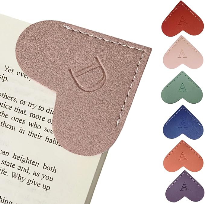 Personalized Leather Heart Bookmarks with Initials, 26 Letters Custom Corner Book Mark for Reading Women,Teacher, Student, Book Lovers Book Marker, Meaningful Gifts (Red+Pink,D)