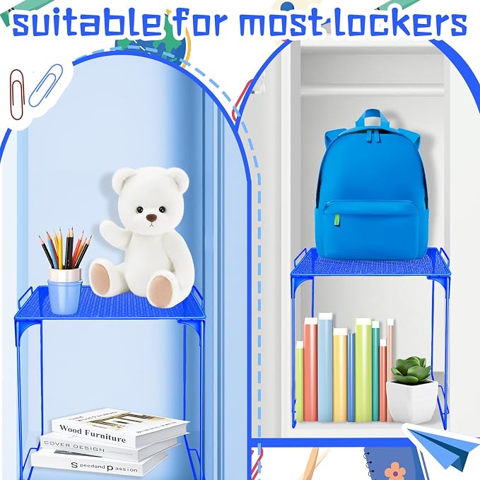 Demonwer Locker Organizer Shelf Blue Stackable Extra Locker Shelf Storage Cabinet Accessories for Back to School Office Home Gym Supplies
