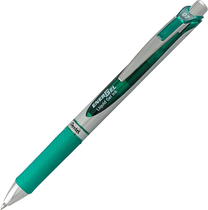 Pentel EnerGel RTX Retractable Liquid Gel Pen, (0.7mm), Medium Line, Metal Tip, Green Ink, Pack of 2 (BL77BP2D)