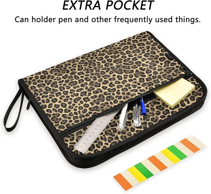 Brown Leopard Print Accordion File Organizer Expanding Document Folder with 13 Pockets Portable File Folder for A4 Letter Size