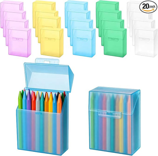 20 Pieces Plastic Crayon Box Clear Crayon Holder Case 24 Crayons with Hinged Lid and Snap Closure for School Classroom Office Art Craft Supply (20 PCS, Multicolored)