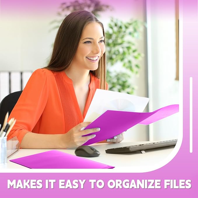 Henoyso 36 Pack Fluorescent Purple Plastic Folders with Clear Front Pockets Heavy Duty File Folders with 2 Pockets and Card Slot for Student Communication School Office Presentation Report