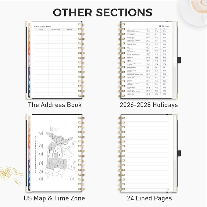 RETTACY Academic Planner 2026-2027, Weekly and Monthly, July 2026 - June 2027, Medium Size (5.7" x 8.3"), Calendar, Agenda, 12-Month Tabs, Hardcover, for Student, Teacher, School (Black)