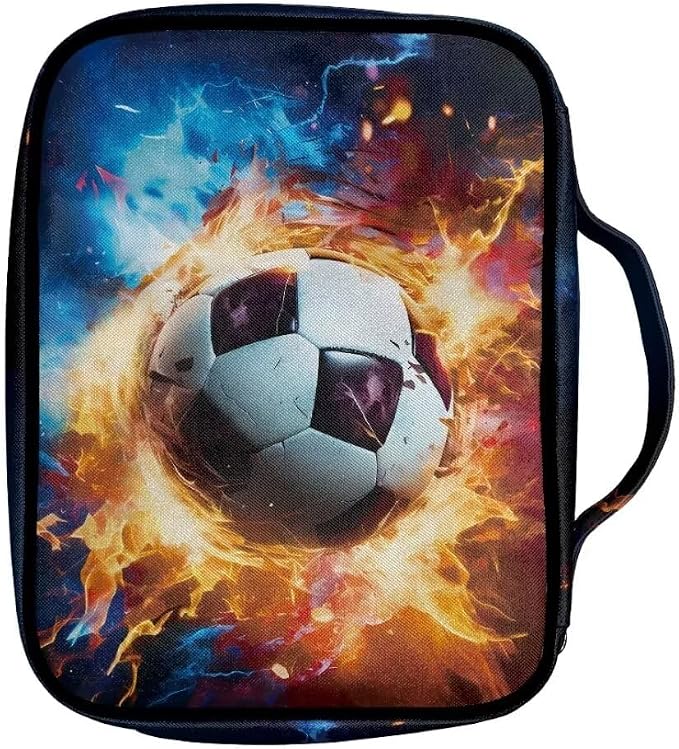 Coldinair Football Lightening Fire Bible Cover for Men Teen Kids Bible Covers Case Case with Durable Handle Pocket and Zipper Bible Journal Case Nylon Bible Protector