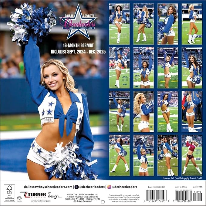 Turner Licensing, NFL Dallas Cowboys Cheerleaders 16 Month 2025 Wall Calendar