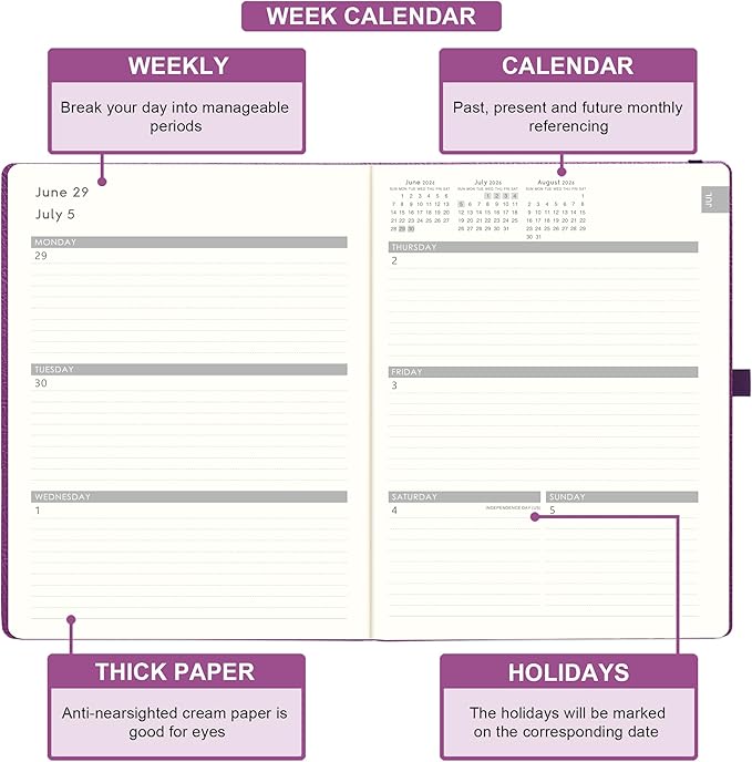 Planner 2026-2027- JUL 2026 - JUN 2027, Planner 2026-2027, Weekly and Monthly planner, 8.5" x 11", Leather Cover Planners with Thick Paper, Back Pocket with Notes Pages, Purple