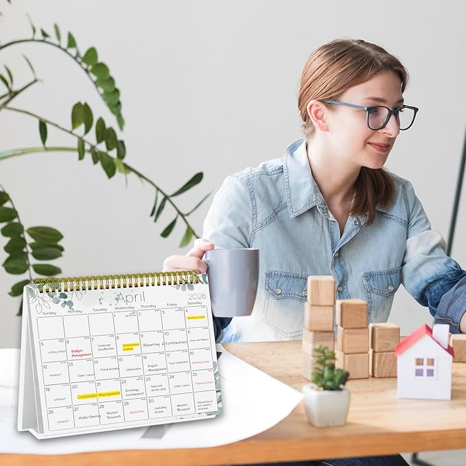 Small Desk Calendar 2026-2027 - Standing 2026 Desk Calendar, APR.2026 to JUN.2027, 8" x 6", Monthly Flip Desktop Calendar with Stickers, Your Personal Desk Planner for Home Office