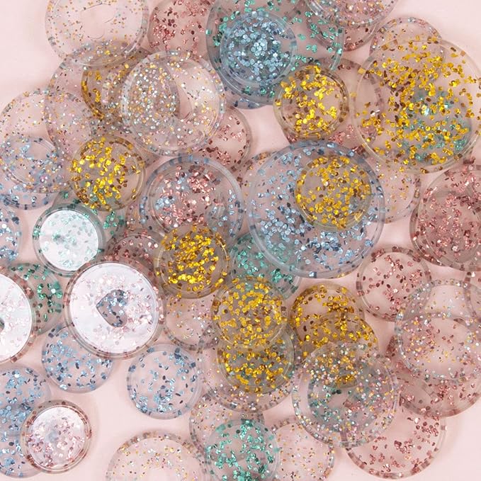 Craftelier - Plastic Glitter Disc S-Rings for Scrapbooking Binding for Planners, Agendas, Notebooks or Albums | Pack of 9 pcs 25 mm Diameter - Gold, Turquoise and Pink Colour