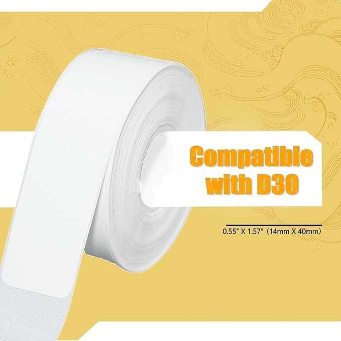 960 Pcs White D30 Label Maker Tape, D30 Label Tape, Thermal Printer Paper, Smart Mini Label Maker Refill for Office, Home, Shcool,14x40mm,160 Labels/Roll, 6 Rolls
