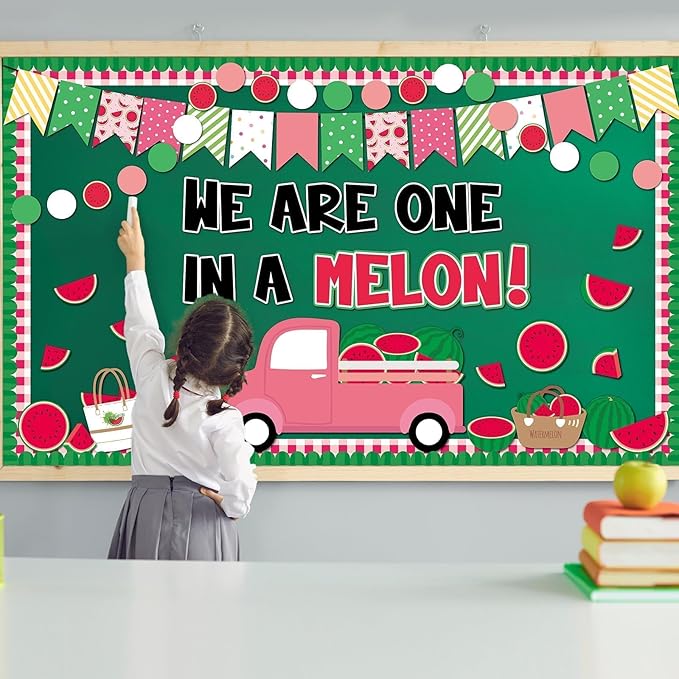 Justforjoyful Summer Watermelon Bulletin Board Set Watermelon Truck Classroom Decorations Back to School One in a Melon Bulletin Board Decor Summer Watermelon Cutouts for Shcool Nursery Decor