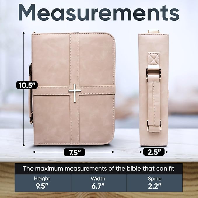 Bible Cover Case for Women (U.S. Patent Pending), Elegant & Practical Bible Case with Shoulder Strap, Light Beige PU Leather Bible Cover, Feminine Bible Bag, Soft Bible Covers for Ladies