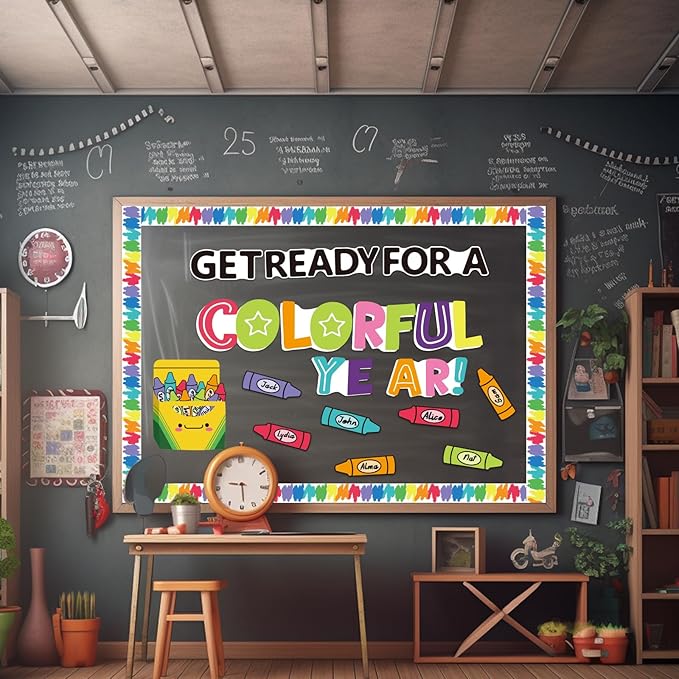 VABAMNA 61Pcs Crayon Bulletin Board Decorations Set - Get Ready for A Colorful Year Crayon Cutouts for Bulletin Board Back to School Home Wall Classroom Door Decorations