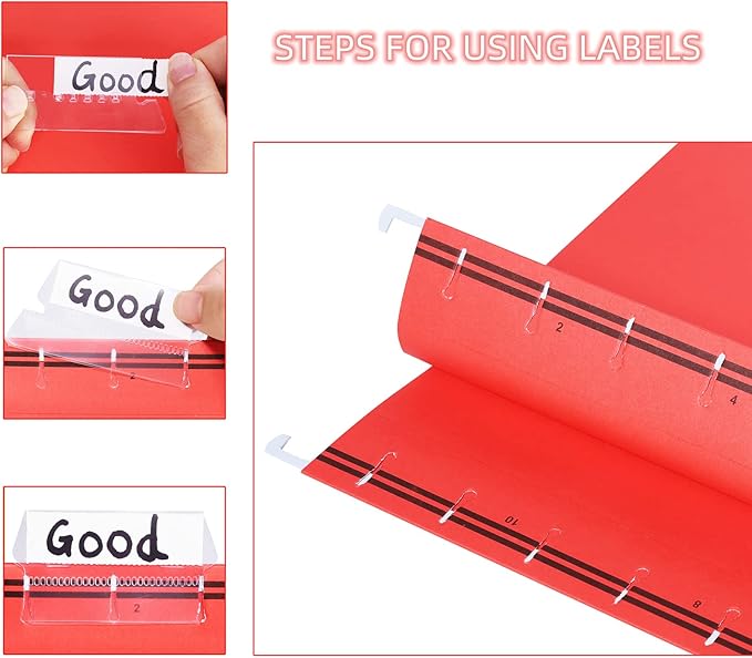 Hanging File Folder, A4 Suspension Files Holder, Hang Folder, Filing Cabinet Suspension File with Tab and Label for School Home Office, Red, 25 Pack