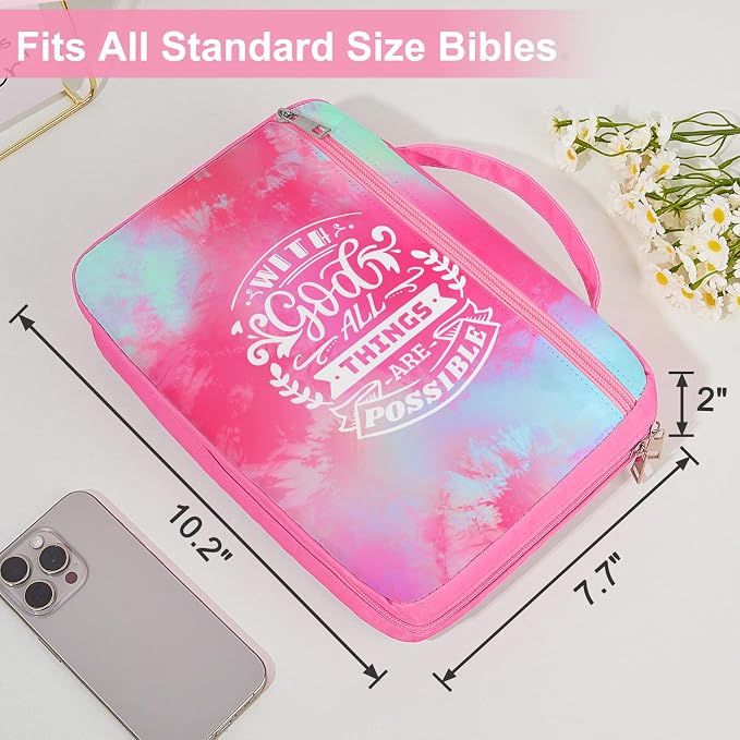 ICOSY Bible Cover Case for Women Girls Kids Bible Bag Case with Handle Kids Girls Bible Study Accessories Supplies