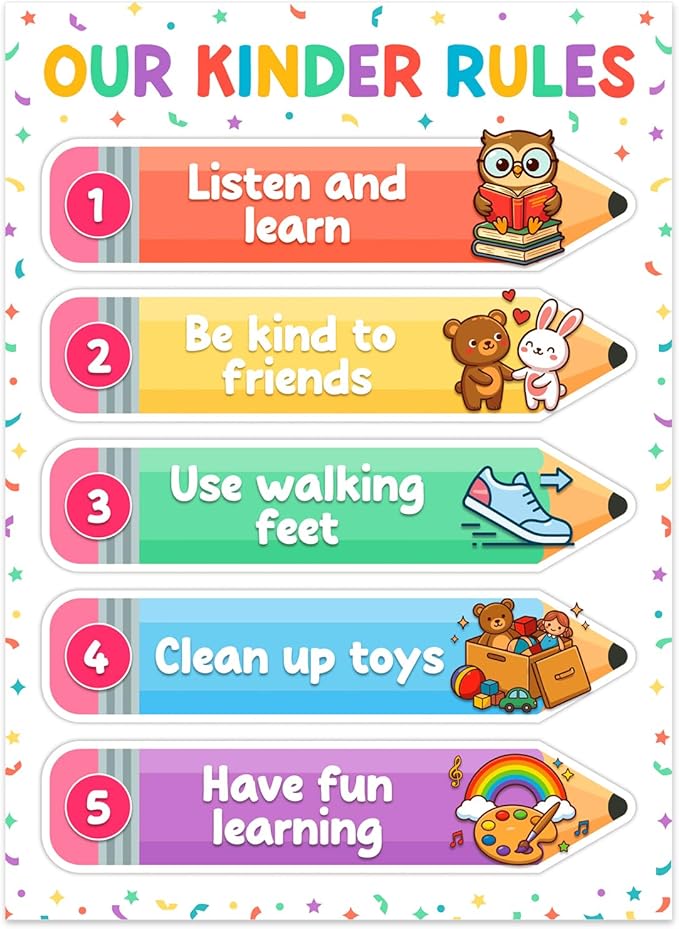 D4DREAM Classroom Rules Poster - 11.2'' Colorful Classroom Expectations Wall Art Teacher Must Haves for Classrooms Preschool Kindergarten Homeschool daycare Back to School Teacher Supplies