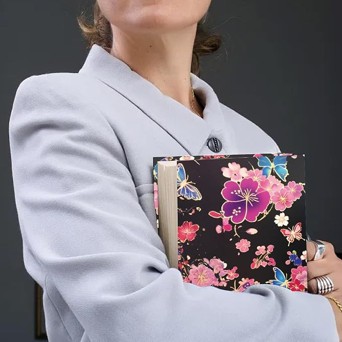CRASPIRE Cherry Blossom Book Cover Stretchable Fabric Book Sleeve Protector Wraps Reusable Washable Cloth Flower Butterfly Elastic Notebook Protector for Paperback Bible