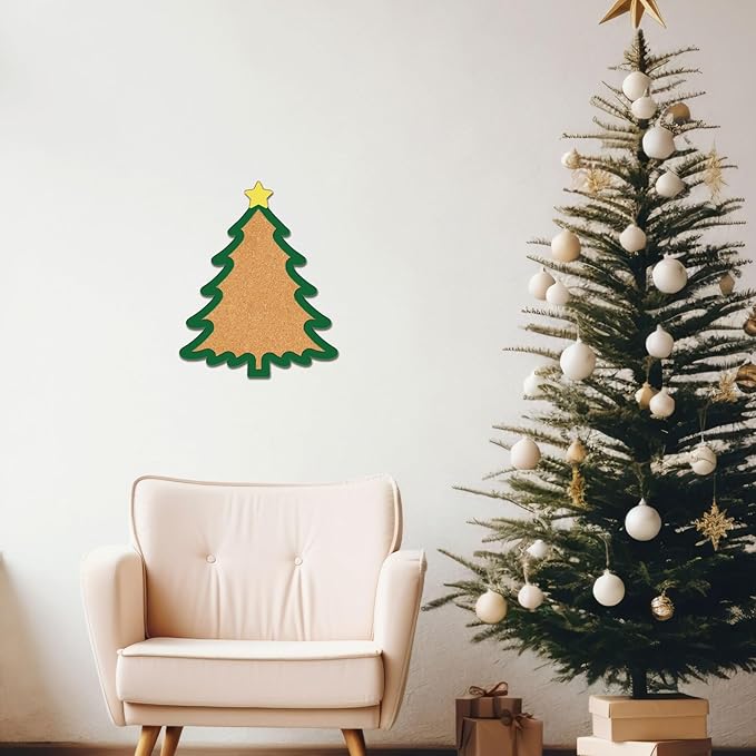 CRASPIRE Christmas Tree Pin Cork Board Framed Bulletin Display Badge Wooden Decorative Corkboard 7.87x9.8 Wall Mounted Memory Memo Brooch Lapel Holder Storage for Home Office School Classroom Wedding